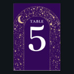 Celestial Stars Purple Wedding Table Number Card<br><div class="desc">Mystical celestial purple and gold wedding table number card</div>