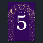 Celestial Stars Purple Wedding Table Number Card<br><div class="desc">Mystical celestial purple and gold wedding table number card</div>