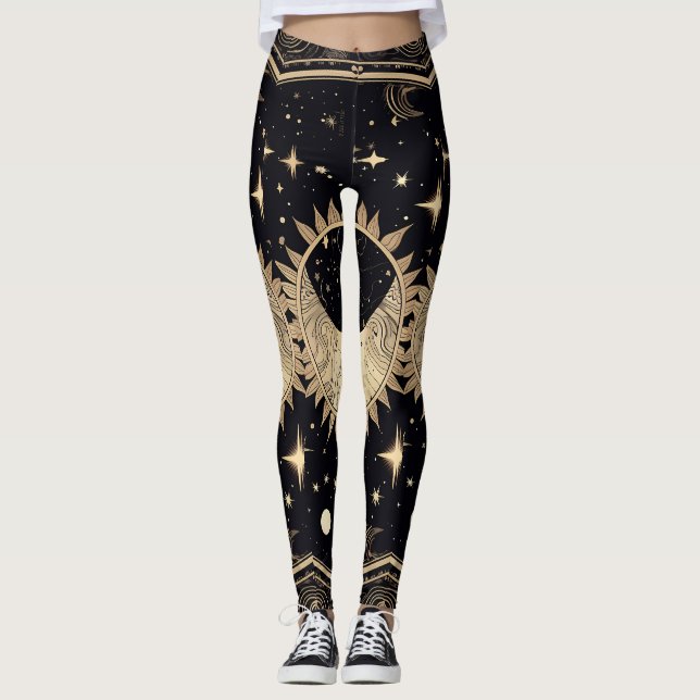 Celestial Stars Sun Moon Leggings (Front)