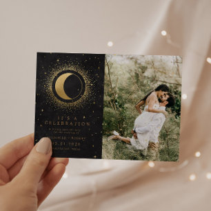 Celestial Stars Two Photo Wedding Celebration Invitation