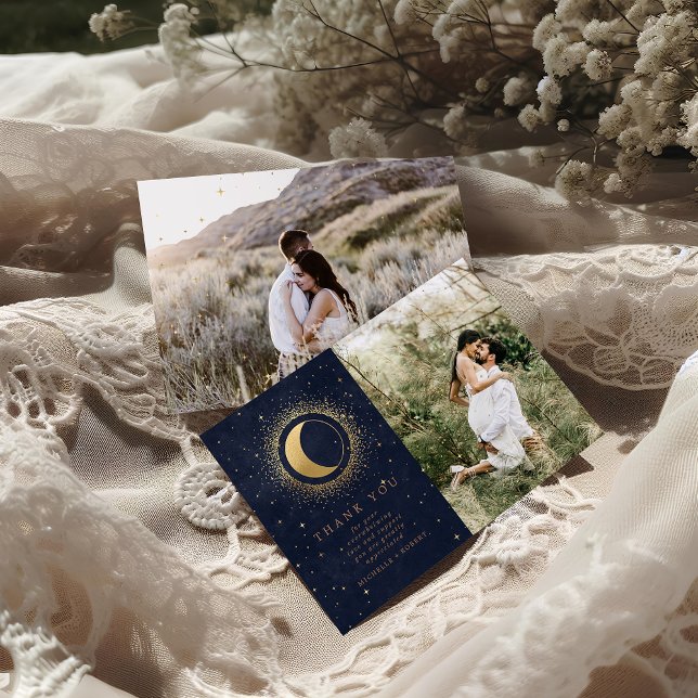 Celestial Stars Two Photo Wedding Thank You Card (Creator Uploaded)