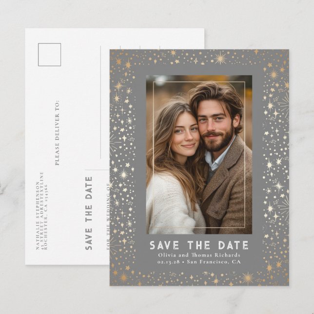 Celestial Stars Wedding Save The Date Photo Announcement Postcard (Front/Back)
