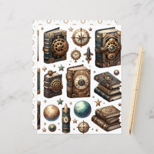 Celestial Steampunk Book Ephemera Scrapbook Paper