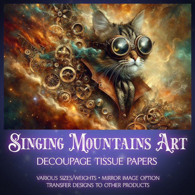 Celestial Steampunk Cat Time Voyage Decoupage  Tissue Paper (Creator Uploaded)