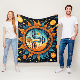 Celestial Sun And Moon Fleece Blanket