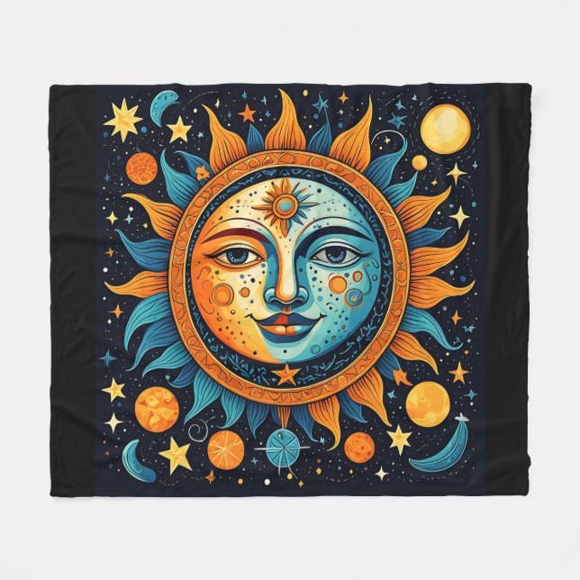 Celestial Sun And Moon  Fleece Blanket (Front (Horizontal))