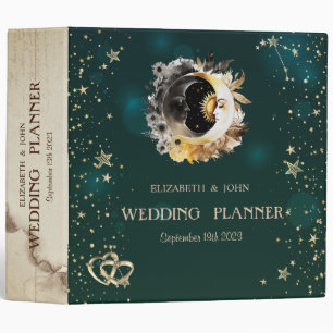 Celestial Sun And Moon Flowers Stars Green Binder
