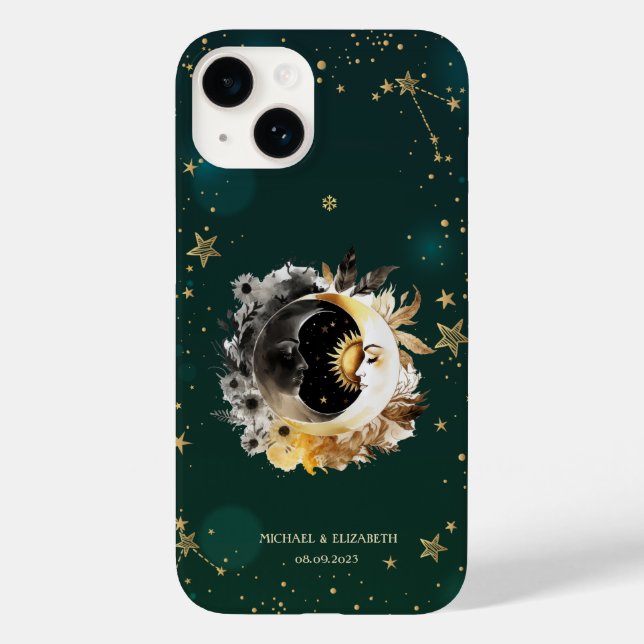 Celestial Sun And Moon Flowers Stars Green Case-Mate iPhone Case (Back)