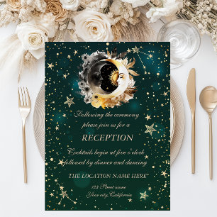 Celestial Sun And Moon Flowers Stars Green Invitation