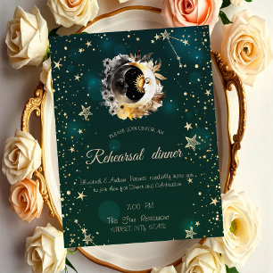 Celestial Sun And Moon Flowers Stars Green Invitation