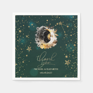 Celestial Sun And Moon Flowers Stars Green Napkin