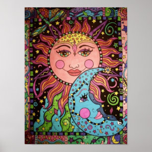 Celestial Sun and Moon Graphic Poster