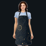 Celestial Sun and Moon Mystical Apron<br><div class="desc">Designed to coordinate with our Celestial Mystic Collection, this unique apron features gorgeous gold celestial elements on a dark navy background. For more advanced customisation of this design, e.g. changing layout, font or text size please click the "CUSTOMIZE" button above. Please contact me for any questions!</div>