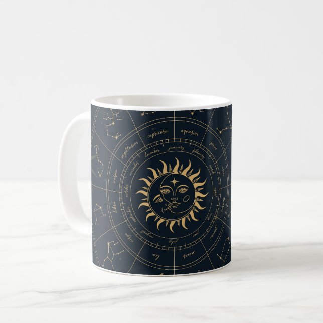Celestial Sun and Moon Mystical Coffee Mug (Front Left)