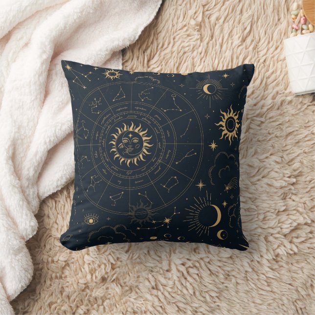 Celestial Sun and Moon Mystical Throw Pillow (Blanket)