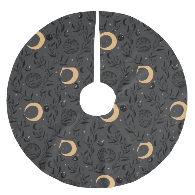 Celestial Sun and Moon Pattern Brushed Polyester Tree Skirt (Front)