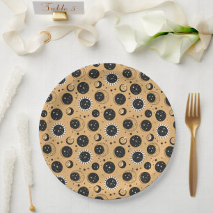 Celestial Sun and Moon Pattern Paper Plate