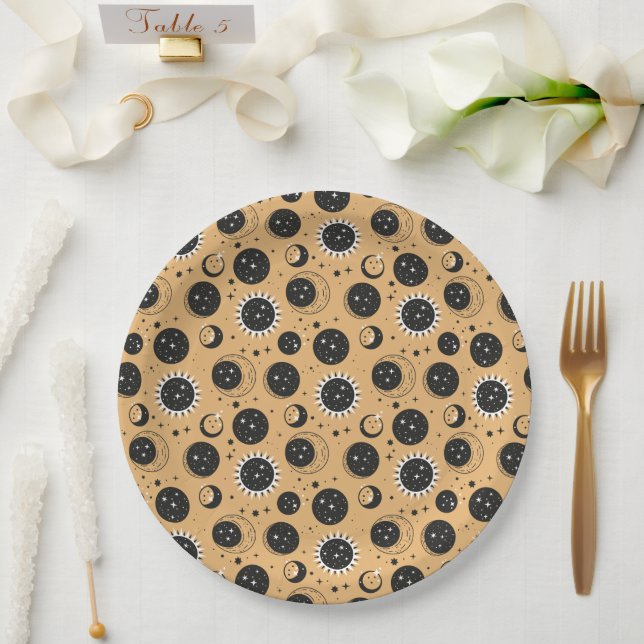 Celestial Sun and Moon Pattern Paper Plate (Wedding)