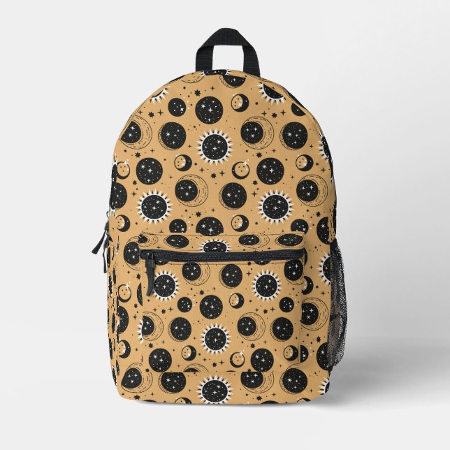 Celestial Sun and Moon Pattern Printed Backpack (Front)