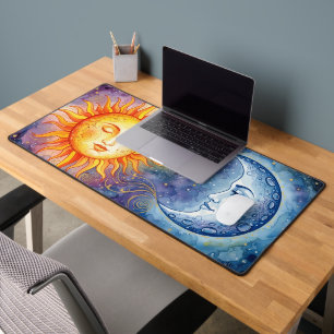 Celestial Sun and Moon Watercolor Desk Mat