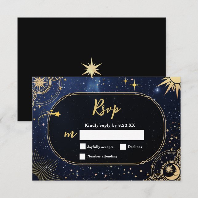 Celestial sun and moon wedding RSVP card (Front/Back)