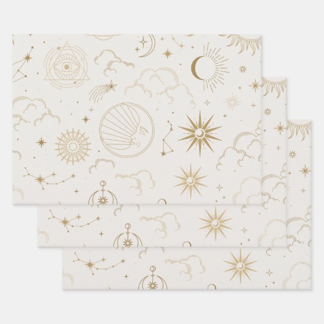 Celestial Sun and Moon Wrapping Paper Sheet (Set)