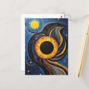 Celestial Sun and Stars in Night Sky Mosaic Postcard