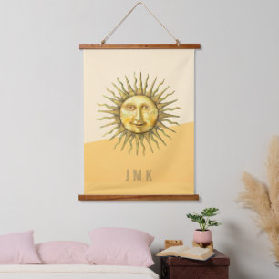 Celestial Sun Face Colorblock Monogram Hanging Tapestry