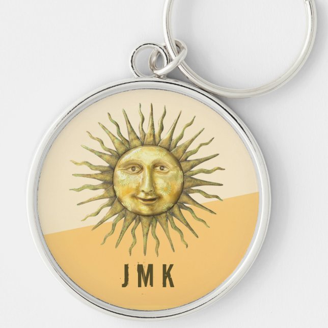 Celestial Sun Face Colorblock Monogram  Keychain (Front)