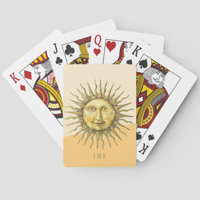 Celestial Sun Face Colorblock Monogram  Playing Cards (Back)