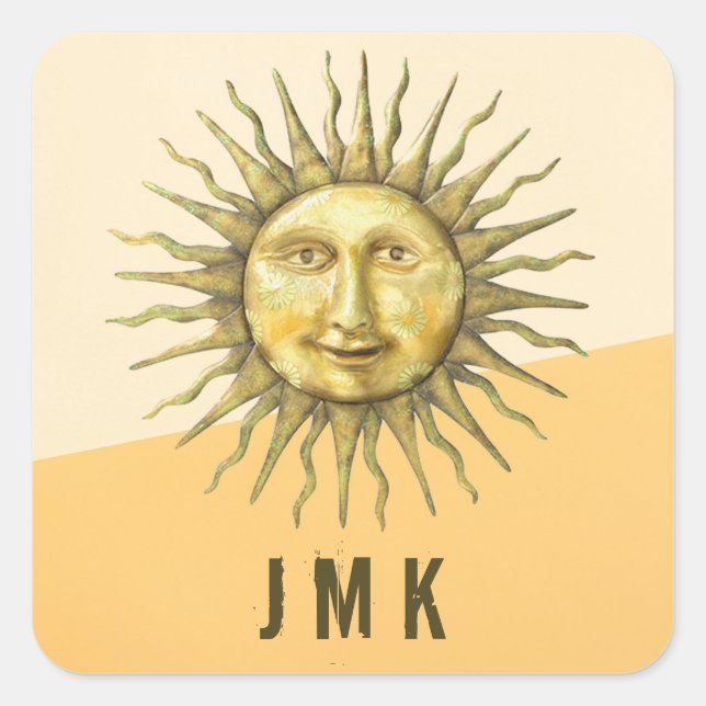 Celestial Sun Face Colorblock Monogram  Square Sticker (Front)