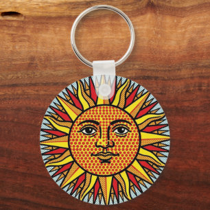 Celestial Sun Face Pop Art Comic Style Sunburst Keychain