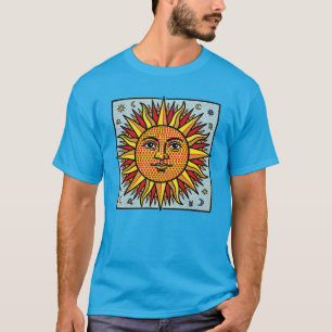Celestial Sun Face Pop Art Comic Style Sunburst T-Shirt