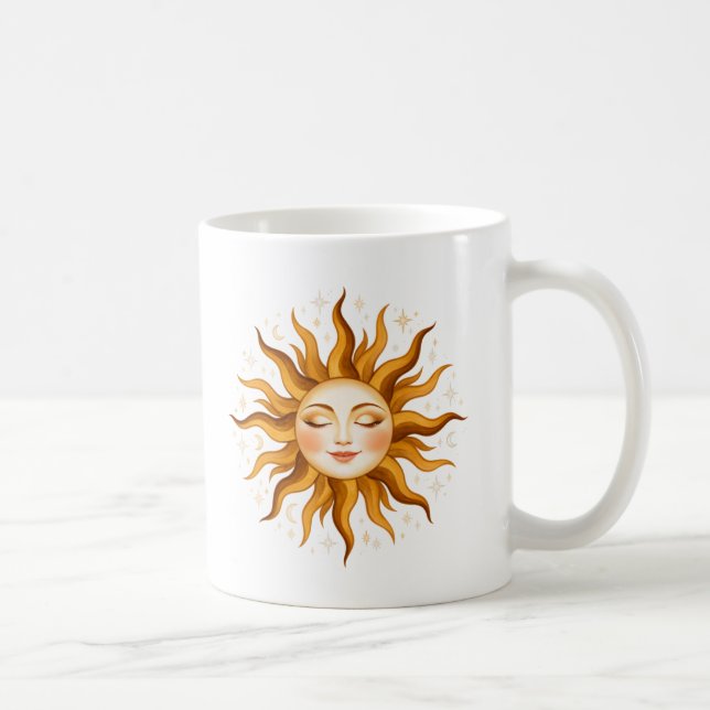 Celestial Sun Face Vintage Boho Art  Coffee Mug (Right)