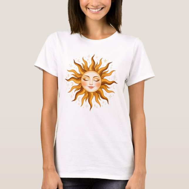Celestial Sun Face Vintage Boho Art  T-Shirt (Front)