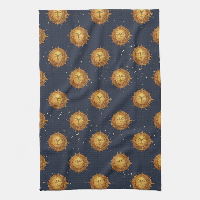 Celestial Sun Gold Pattern (1) Kitchen Towel (Vertical)