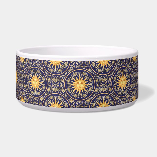 ‘Celestial Sun Magic’ Blue Ceramic Pet Bowl (Front)