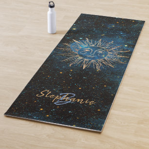 Celestial Sun Monogram Name Glitter Navy Cool Yoga Mat