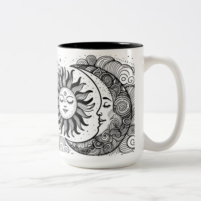 Celestial Sun Moon and Stars Custom Colouring Two-Tone Coffee Mug (Right)
