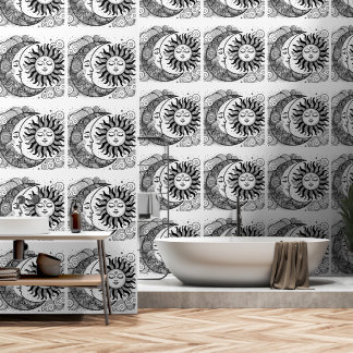 Celestial Sun Moon and Stars Custom Colouring Wallpaper