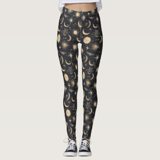 Celestial Sun Moon and Stars Night Sky  Leggings