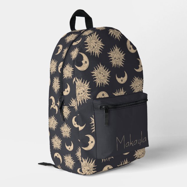 Celestial Sun, Moon and Stars Personalized Printed Backpack (Back Corner Left)
