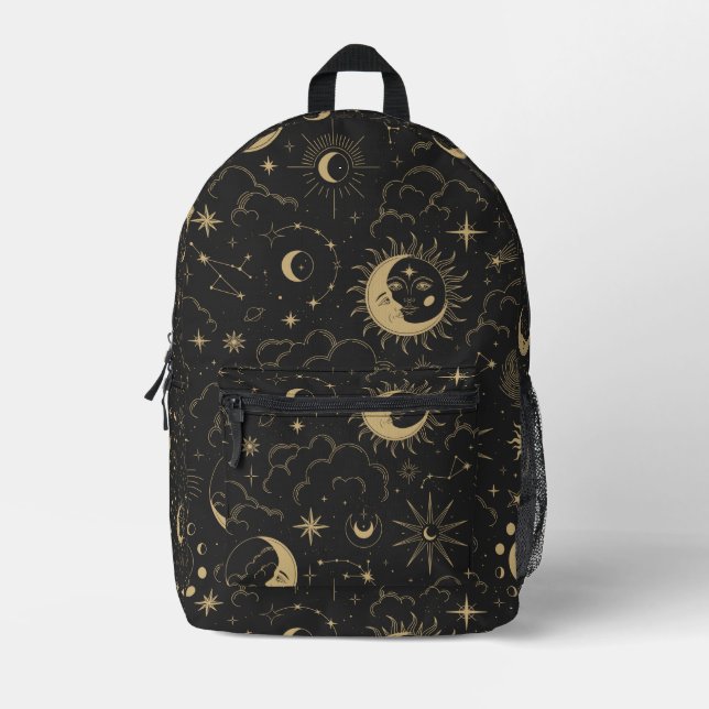 Celestial Sun, Moon and Stars Printed Backpack (Front)