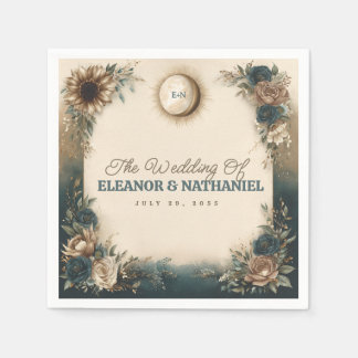 Celestial Sun Moon Boho Floral Rustic Wedding Napkin