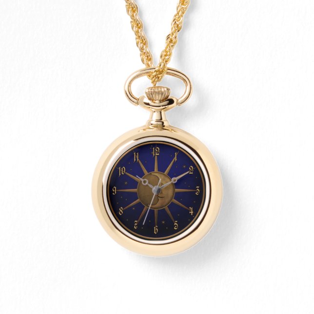 Celestial Sun Moon Brass Bas Relief Graphic Watch (Front)