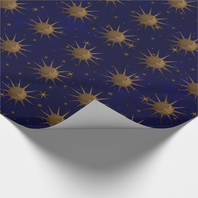 Celestial Sun Moon Brass Bas Relief Graphic Wrapping Paper (Corner)