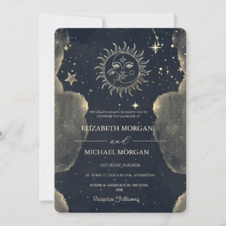 Celestial Sun,Moon,Clouds Stars Night Sky Wed Invitation