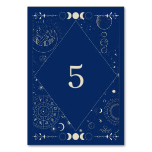 Celestial sun moon cosmic ethereal wedding table number
