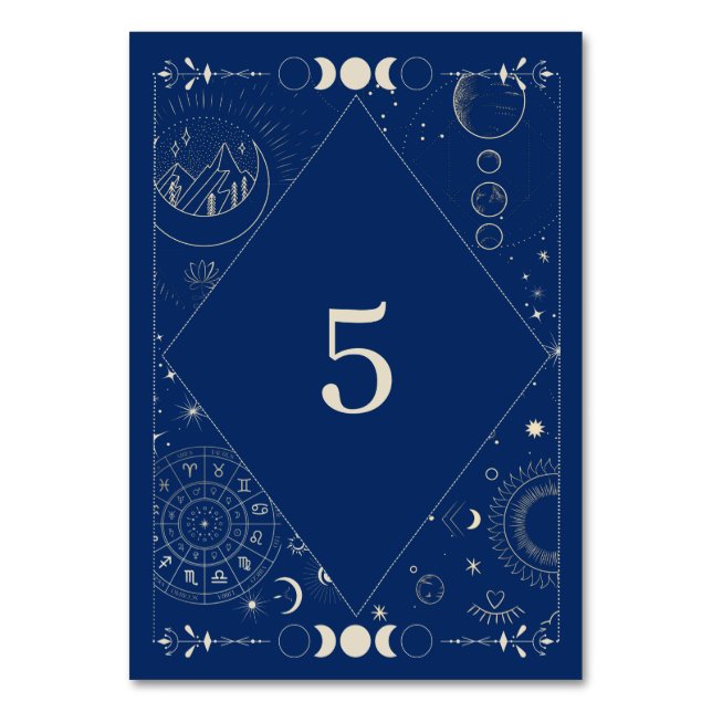 Celestial sun moon cosmic ethereal wedding  table number (Front)