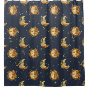 Celestial Sun & Moon Gold Starry Night Pattern